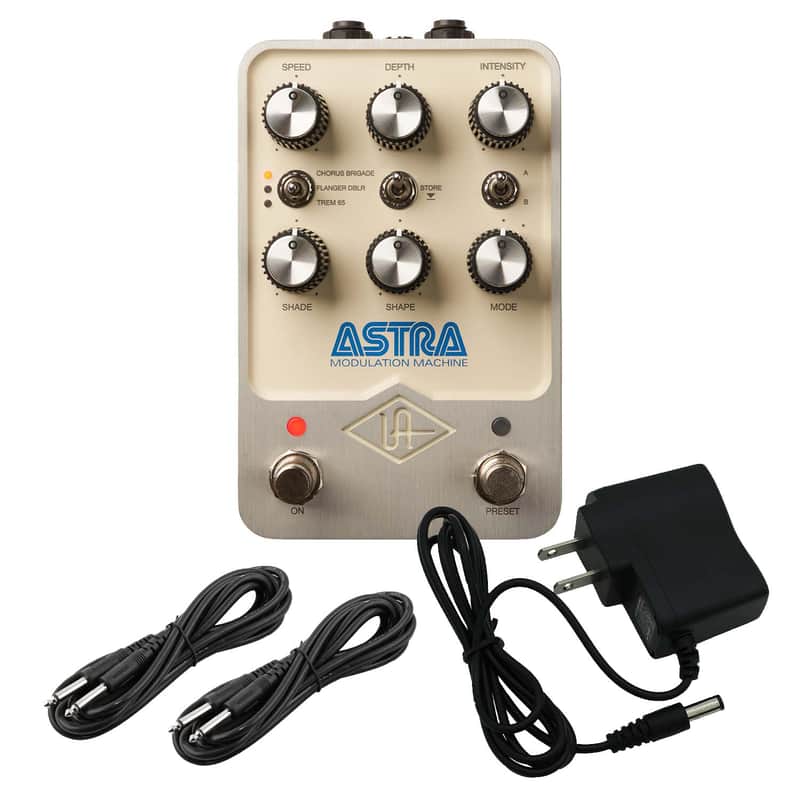 Universal Audio UAFX Astra Modulation Machine Pedal, 9V AC/DC Power Adapter, (2) 1/4 Cables Bundle