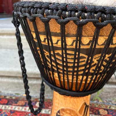 Vintage African Hand Carved Wood Djembe Hand Drum 22” image 7