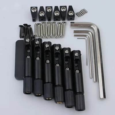 Black 6 String Headless Fanned Fret Guitar Brass Fixed Bridge Set image 5