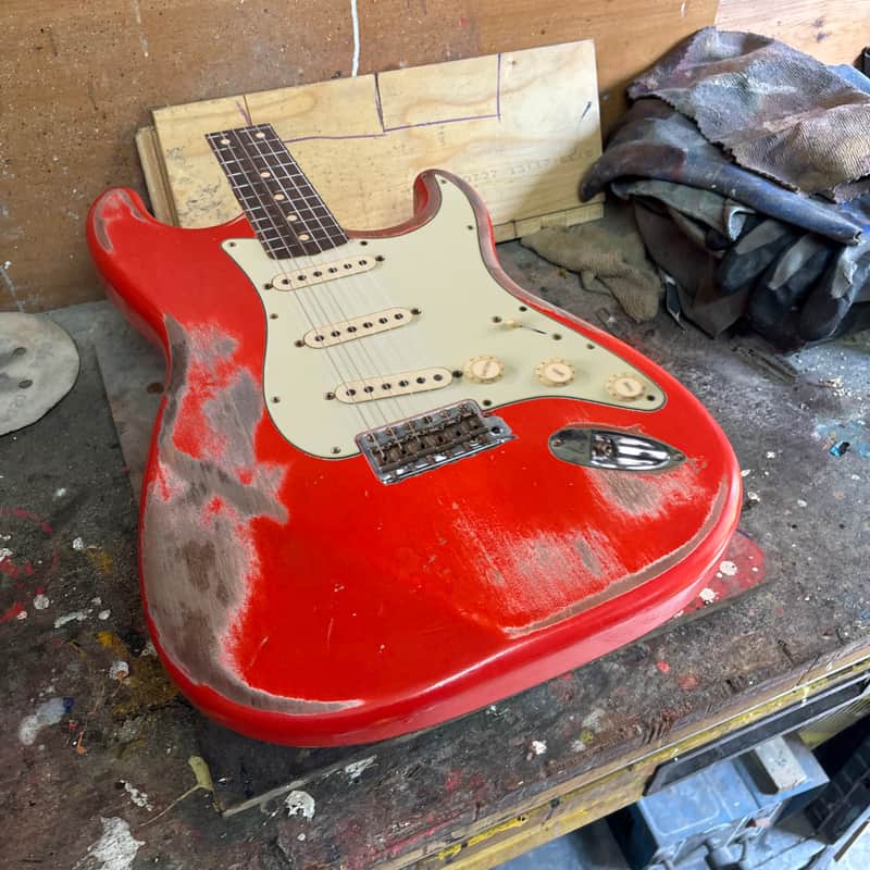 Fiesta Red Heavy Relic Stratocaster body, Nitro paint, made in Italy image 1