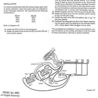EMG 85 SA SA - black + SPC, EXG, RPC , switch, jack + all drawings, diagrams to wire up - mid 1980's image 9