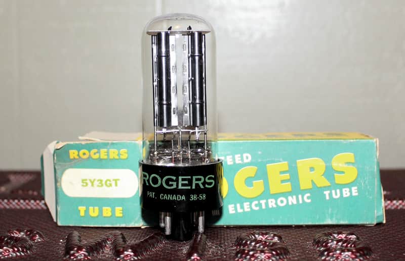 ROGERS 5Y3GT CANADA VT-197 BLACK PLATE D GETTER NOS+ NIB MINTY VINTAGE 1958 image 1