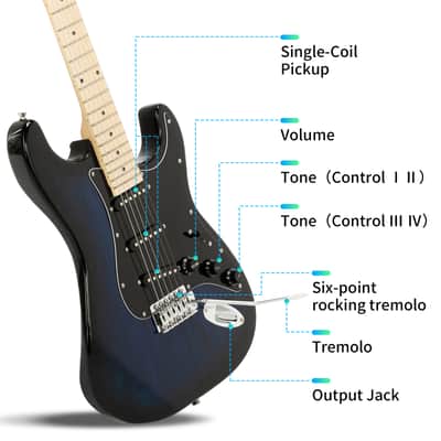 Glarry GST Electric Guitar Blue w/ 20W Amplifier image 4