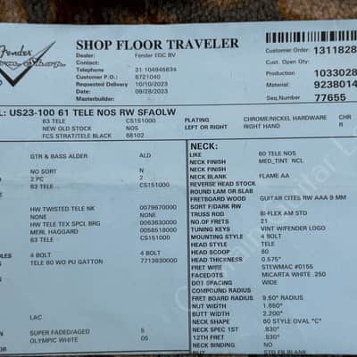 2023 Fender Custom Shop - 61 Tele NOS MBD - Olympic White - ID 5702 image 23