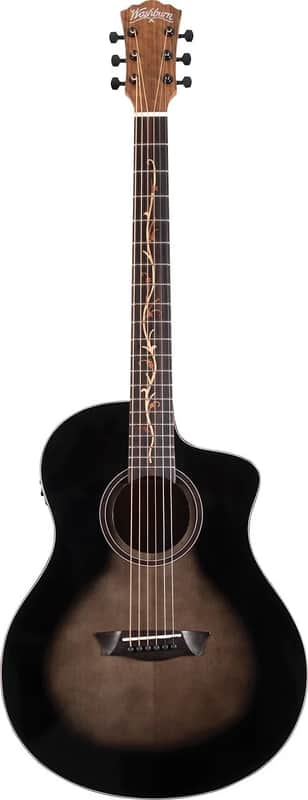 Washburn VITE S9V Bella Tono Studio Cutaway Acoustic Electric Guitar. Gloss Charcoal Burst image 1