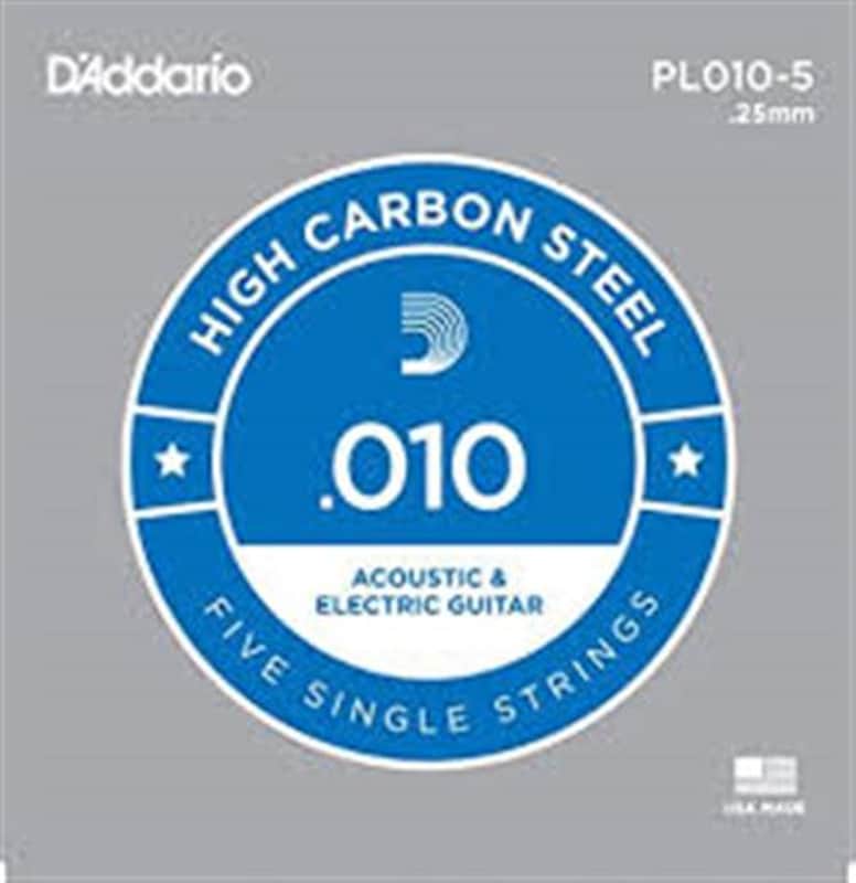 D'Addario PL010 Plain Steel Guitar 5 Pack .010 image 1
