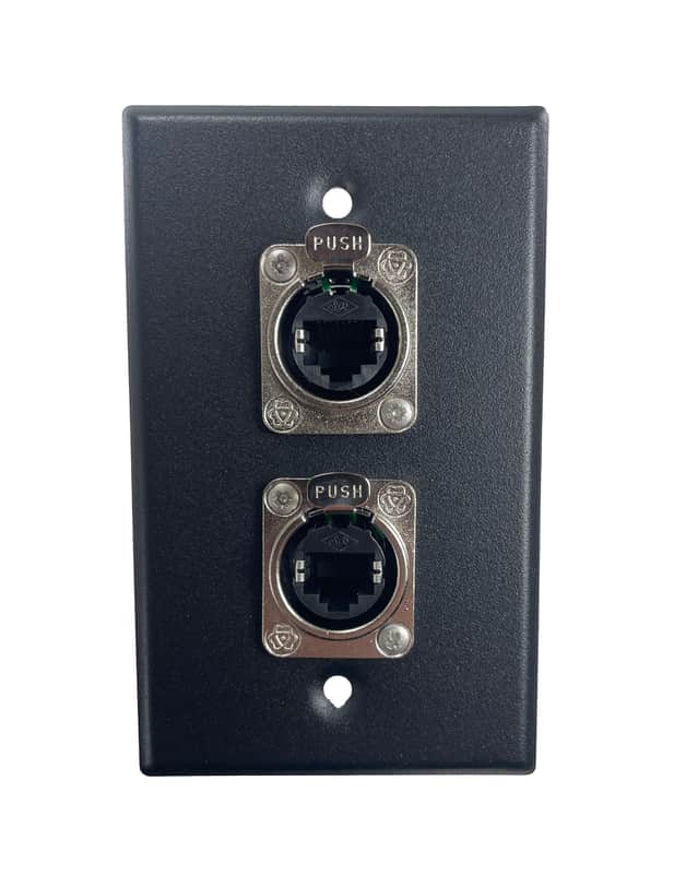 PROCRAFT SPL-2RJ45-BK 1 Gang Black Wall Plate Loaded w/ 2) ProCraft RJ45 Feed/Pass Thru image 1