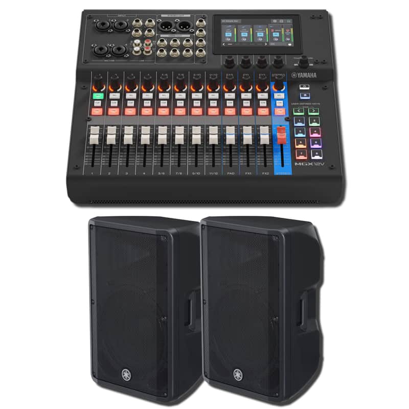 Yamaha MGX12V B 18-Channel Digital Mixing Console Big-Room PA Bundle with 2 DBR15 15-Inch 1,000W Powered Speakers image 1
