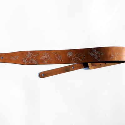 Burny Black custom made guitar strap leather - nasca lines brown/white made to order - oil image 6