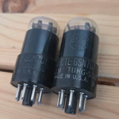 Pair JAN-CTL 6SN7GT VT-231 Tung-Sol Black Glass Round Plate Tubes – Military Spec – Tested Strong image 2