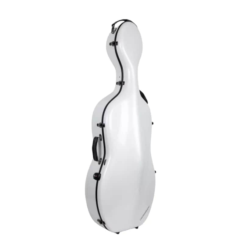 Crossrock Ultra-light Fiberglass Cello Case with Wheels-Fits 4/4 Full-size Cello- Includes Padded Music Pouch, 3 Handles, Removable Shoulder Straps, TSA Lock-White image 1