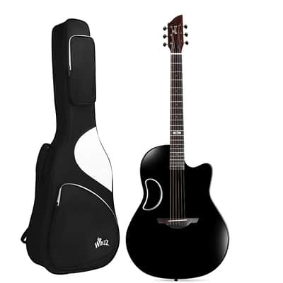 WINZZ AFO300C Solid Spruce Top With Carbon Fiber Back Acoustic Electric Guitar - Black image 1