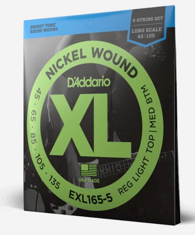 D'Addario EXL165-5 5 String Nickel Wound Bass Guitar Strings - Light Top/Medium Bottom, 45-135 image 1