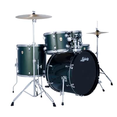 Ludwig Accent Drive 5PC Drum Set W/Hardware & Wuhan Cymbals, 22" Bass Drum, Jade Dust image 1