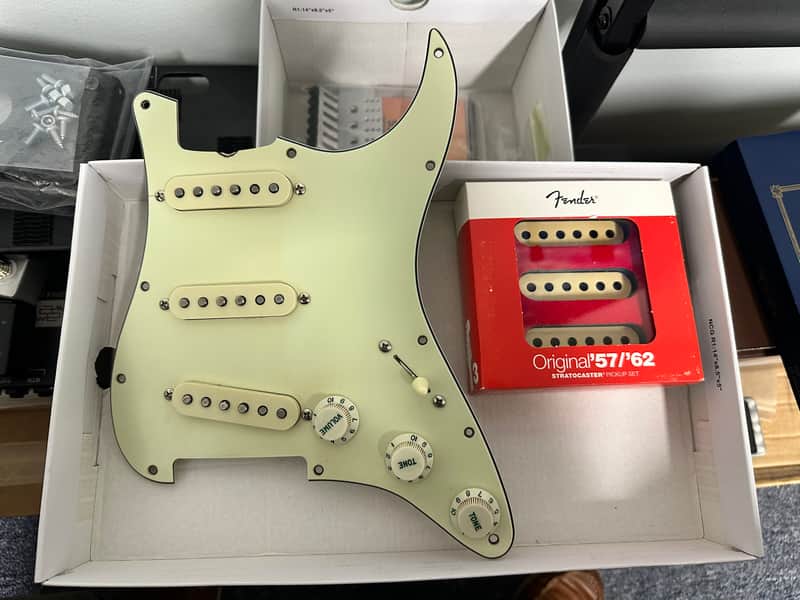 Fender Original 57’/62’ Pickups - Pre-Wired with Emerson Blender Kit and GuitarSlinger Aged ‘62 Mint Green Pick guard and knobs image 1
