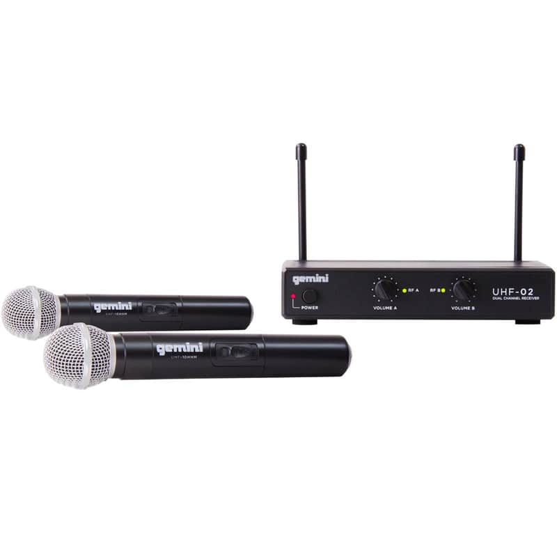 Gemini UHF-02M Dual Channel Wireless System, Includes UHF Receiver and 2x Handheld Microphone image 1