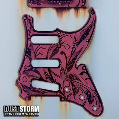 Engraved Pink Mirror Acrylic Pickguard & Tremolo Cover for Fender Stratocaster HSH, HSS, SSS Setups Available image 1