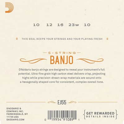 D'Addario EJ55 Phosphor Bronze 5-String Banjo Strings, Medium, 10-23 image 2