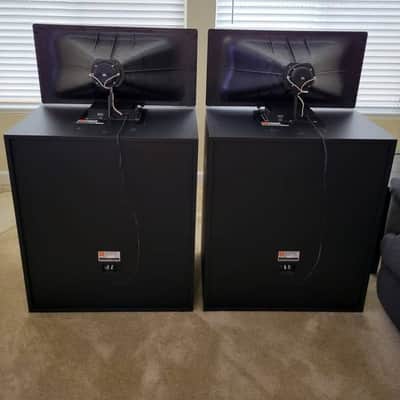 JBL 4722N Audiophile Speakers (Horn + dual 15” LFD) w/Custom Grilles + Wood Stands! image 3
