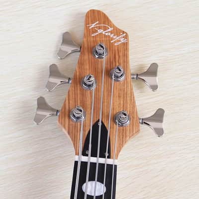 Zebra Wood Top Custom 5 String Electric Bass, Okoume Body, Maple Neck Through, 24 Frets Fingerboard Fretboard image 9