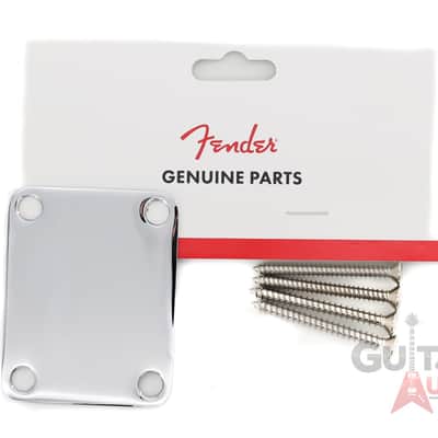 Genuine Fender "Vintage Style" 4-Bolt Plain Neck Plate with Screws - CHROME image 1