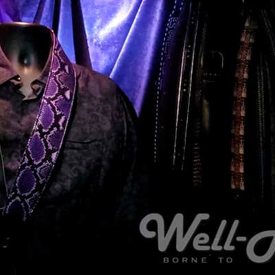 Well-Hung "Purple Python" 3" wide, padded leather strap in purple black and gray snake image 9