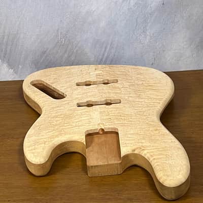 High End Offset Bass Body NOS Blistery Quilted Maple Top, solid one piece Mahogany Back - Unfinished - Front Routed - Luthier Supply R42 image 5