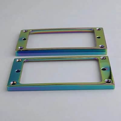 Rainbow Finish Metal Guitar Flat Humbucker Pickup Rings Frames image 1