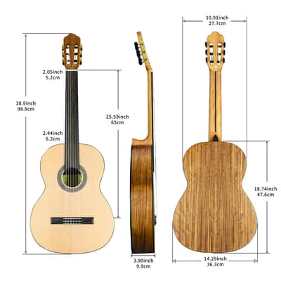 TARIO 39 Inch Fretless Classical Guitar Full Size Acoustic Guitar Spruce top Ovangkol back and sides Okoume neck laurel fingerboard image 2