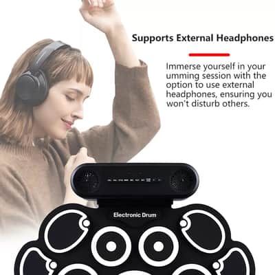 Electric Drum Set 9-Pad Roll-up with Headphones, USB MIDI, and Dual Pedals – Portable Drum Kit with Recording and Game Mode image 4