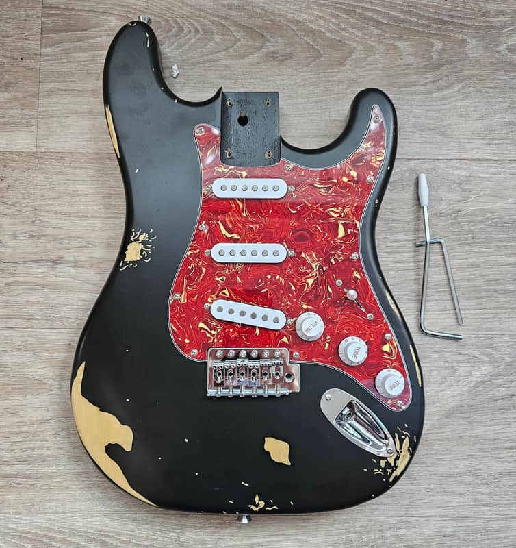Reliced Sunburst Loaded Guitar Body w/ Noiseless 60's Pickup, Red Tortoise Pickguard image 1