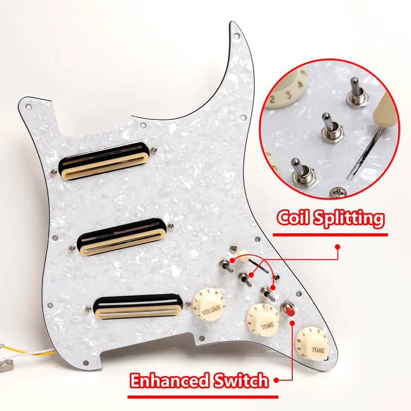 White Pearl SSS Guitar Strat Style Loaded Prewired Pickguard image 1