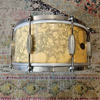 Slingerland 14x7" 3-ply Snare Drum in Yellow Marble Lacquer 1950s image 10