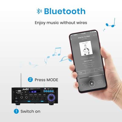 Bluetooth Stereo Amplifier - Desktop Audio Power Amp Receiver with FM Radio, MP3/USB/SD Readers image 6