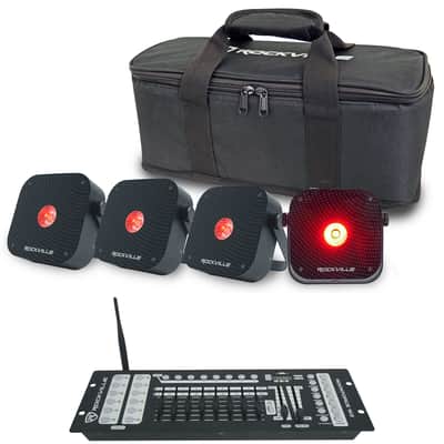 Rockville 4 PACK MINI RF1 V3 Black Rechargable RF DJ Wash Lights+Bag+Controller image 1