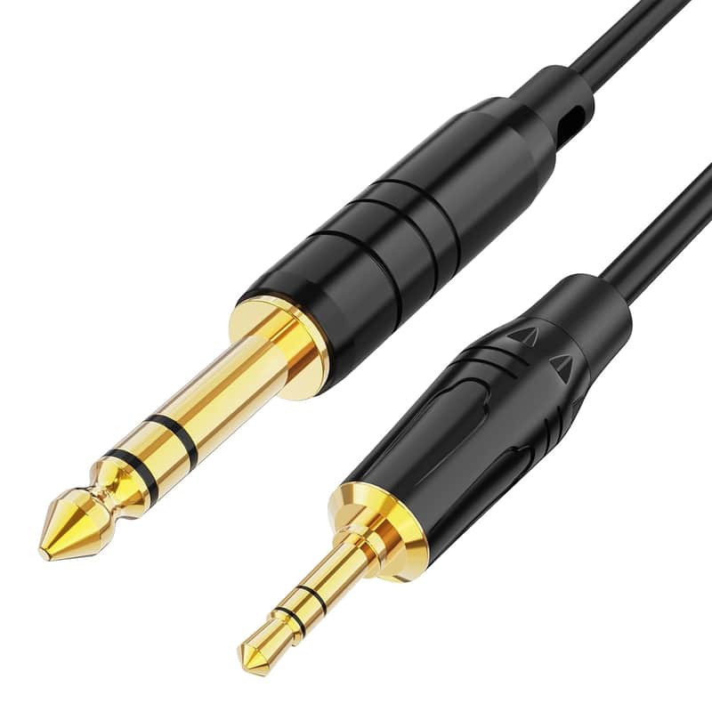 3ft 3.5mm 1/8" Male Stereo to 6.35mm 1/4" Male TRS Stereo Audio Cable Gold Plated Compatible with iPod, Laptop, Home Theater, Amplifiers, Guitar and More,1 Meter/Black image 1
