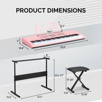 Glarry GEP-108 61-Key Portable Keyboard Set w/LCD Screen, Stand, Microphone - Pink image 2