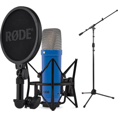 Rode NT1 Signature Series Condenser Microphone with SM6 Shockmount and Tripod Mic Stand - Cobalt image 1