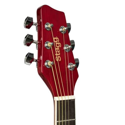 Stagg SA20D RED Dreadnought Basswood Top Nato Neck 6-String Acoustic Guitar - Red image 5