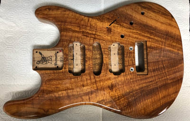 Warmoth Amazing Flame Koa Top, Walnut Body Strat, HSH