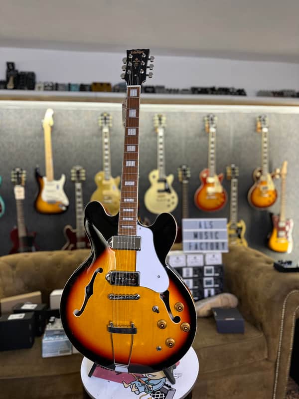 エレキギター vintage vsa500psb ケース付き Vintage Guitars VSA500PSB VINTAGE SEMI ACOUSTIC GUITAR TWIN W90