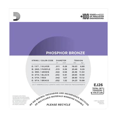 5 Packs! D'Addario EJ26 11-52 Phosphor Bronze Acoustic Guitar Strings Free Shipping in the USA! image 4