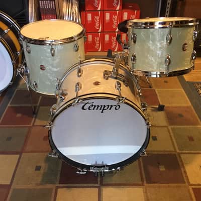 Tempro 3pc Drum Set 1960's White Marine Pearl image 6