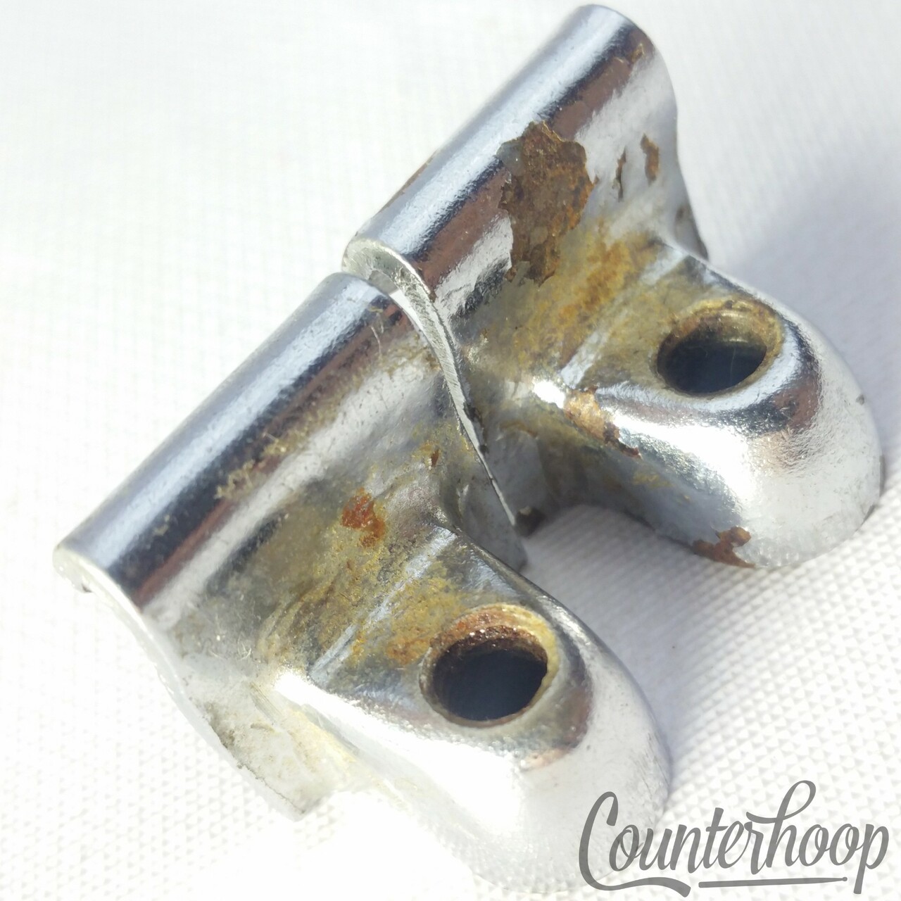 2x Threaded Chrome Tension Rod Clips Vintage 60s Single-Flange/Straight Rim/Hoop — main photograph