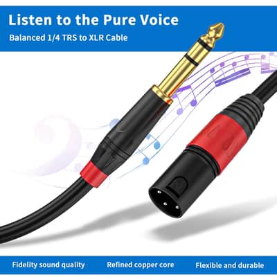 Male XLR to 1/4 Inch (6.35mm) TRS Mono Jack Microphone Cable,(2Pack, 3.3 FT) Balanced 3 Pin XLR Male to Quarter inch TRS Plug Mic Cord for Dynamic Microphone image 6