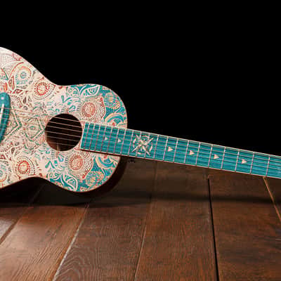 Lindo Sahara STEEL STRUNG Electro Acoustic Travel Guitar | BS3M Mic Piezo Blend Preamp / LCD / EQ / Tuner | Nautical Star 12th Fret Inlay | Graphic Art Finish | 20th Anniversary Special Edition image 6