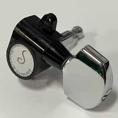 Schaller- Chrome/black plastic tuner, bass side, Vintage image 1