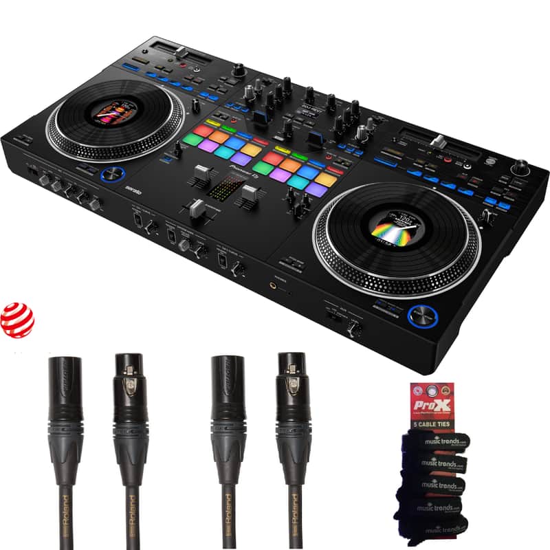Pioneer DJ DDJ-REV7 Motorized DJ Controller for Serato Pro + 2 Gold Roland XLRs image 1