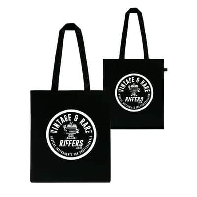 Riffers | Vintage & Rare Musical Instruments for Professionals | Organic Cotton Tote Shopping Bag, Black | Limited Run, 2026 feat. Vintage Roland CR-5000 8000 CompuRhythm Drum Machine