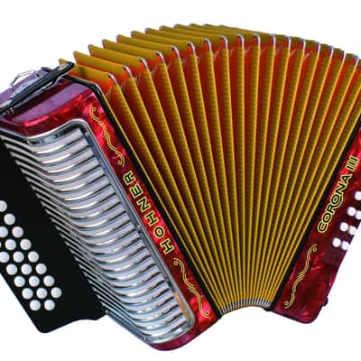 NEW Red Hohner Corona III Button Accordion GCF Sol 31 12 image 1